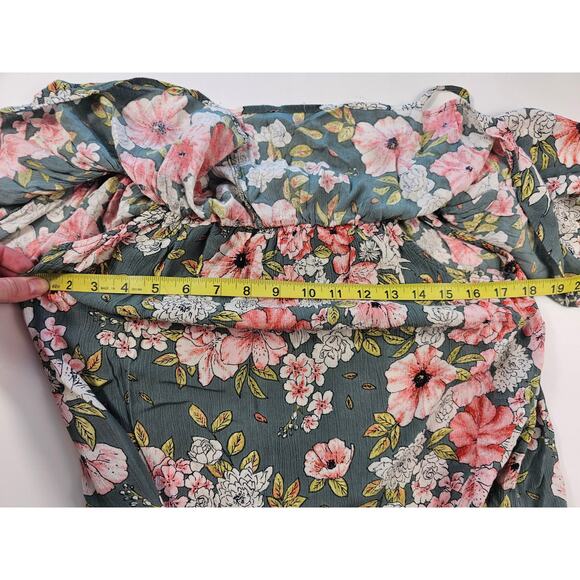Floral print cold shoulder elasticized crinkle top y2k 90s Billabong M EUC midi - Picture 9 of 9